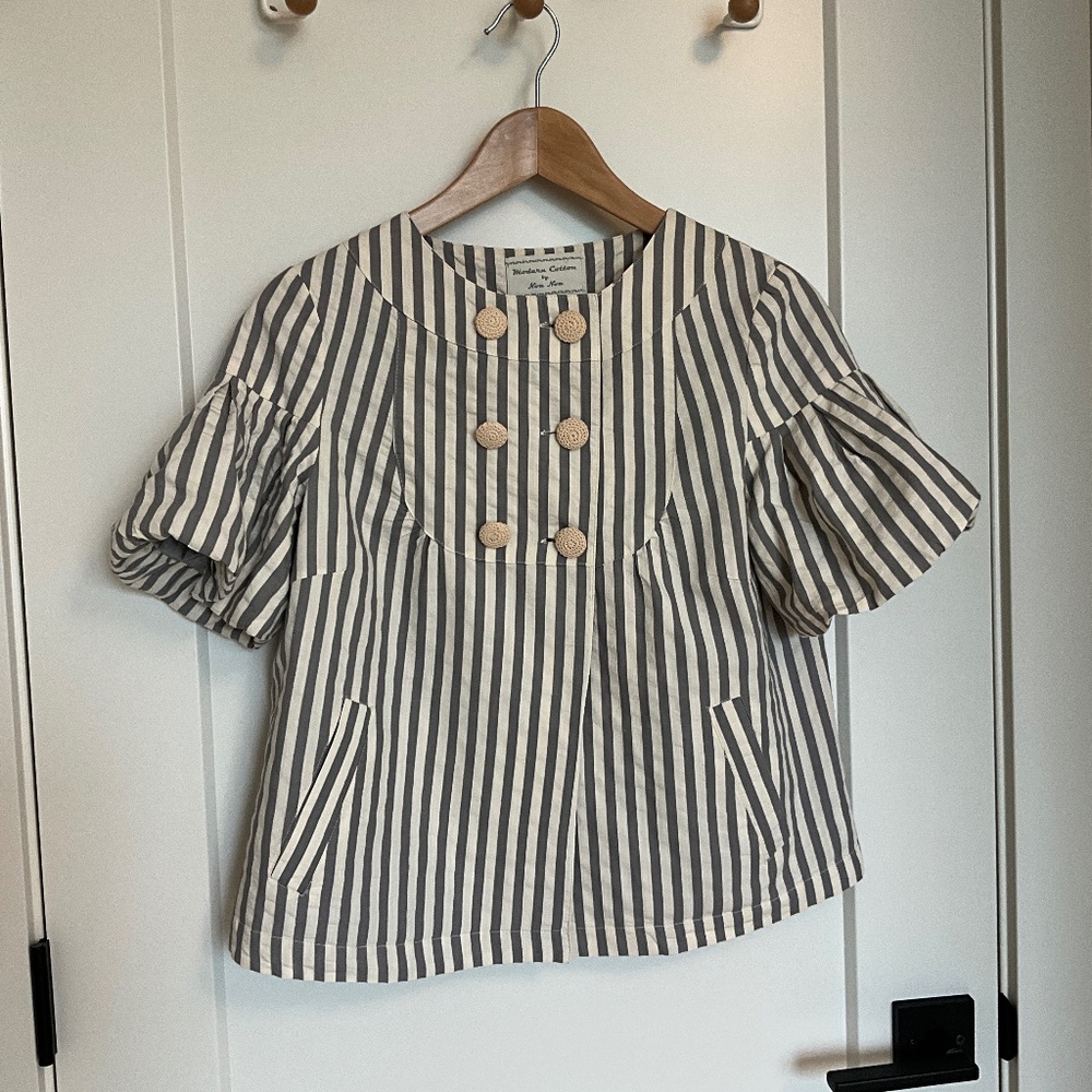 NOA NOA Striped Cotton Puff Sleeve Jacket